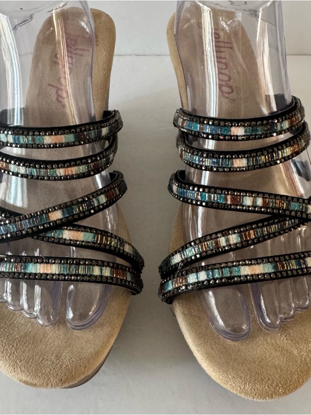 Jellypop Women’s Size 11 Multicolor Strappy Beaded Wedge Sandals Memory Foam